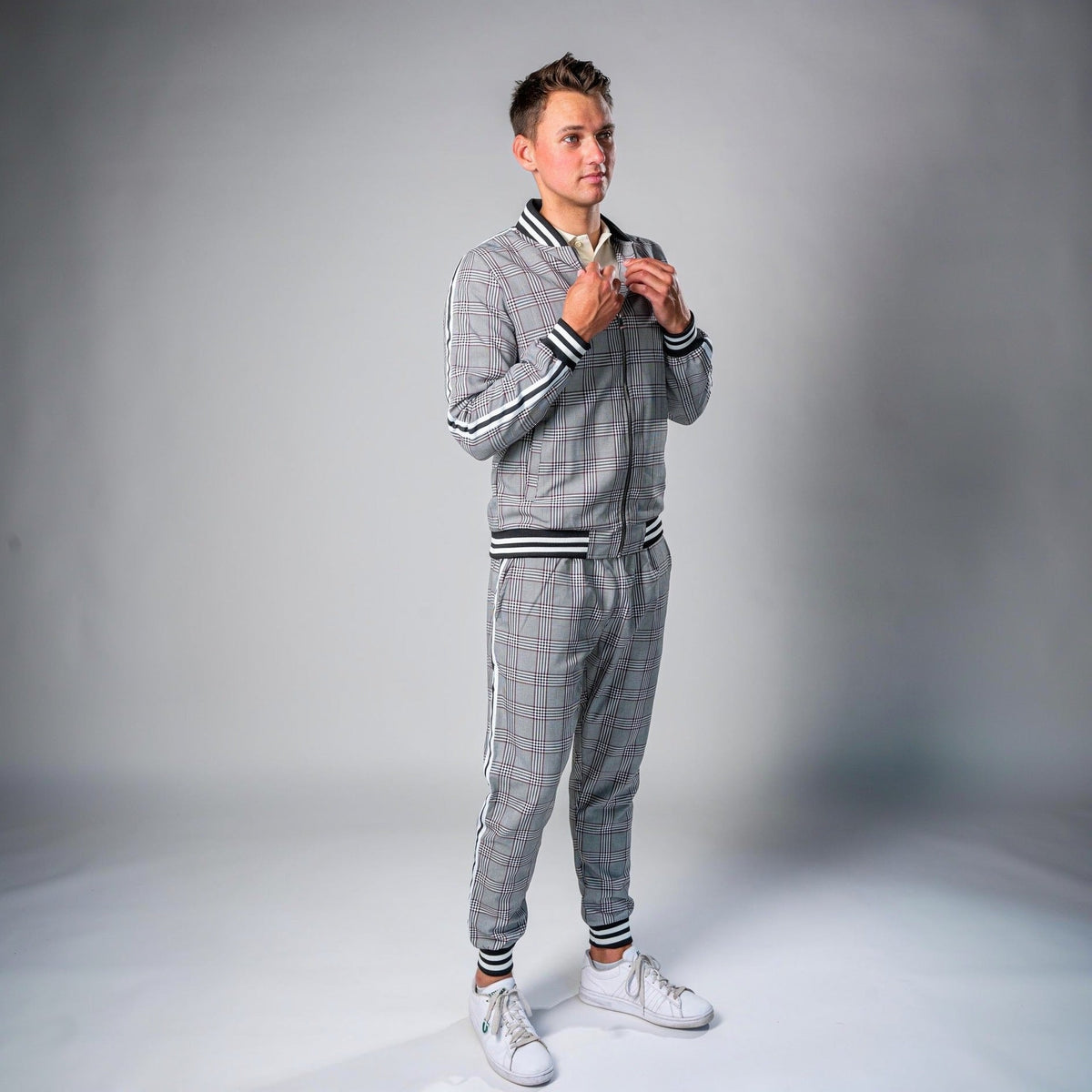 Karierter Trainingsanzug Herren | Jacke mit Reißverschluss | Jogginghose