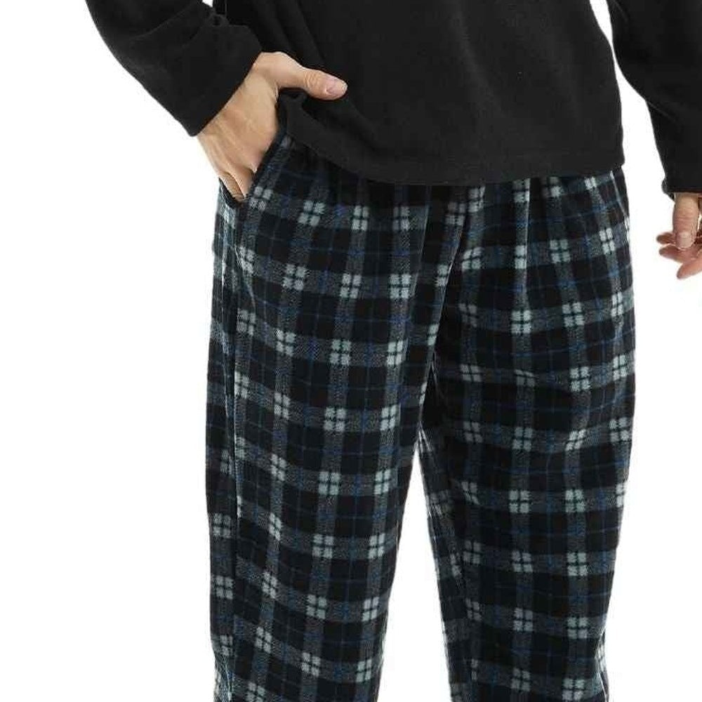 Fleece Schlafanzug Herren | Karierte Hose | Schwarz