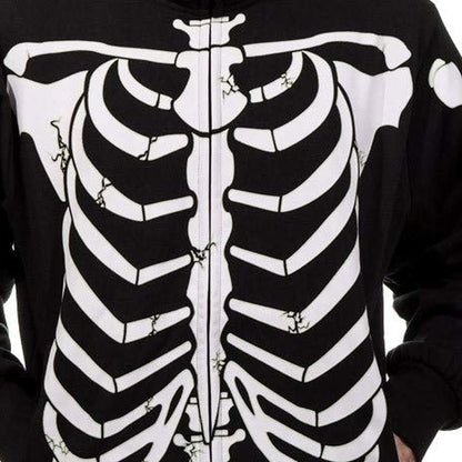Skelett Hoodie mit Totenkopf Kapuze | Leuchtet im Dunkeln | Reißverschluss-Chaps Herrenmode