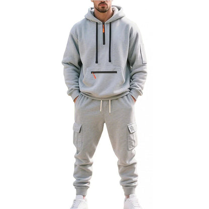 Cargo Jogginganzug Herren | Hoodie mit Reißverschlusstaschen | 6 Farben-Hellgrau-M-Chaps Herrenmode