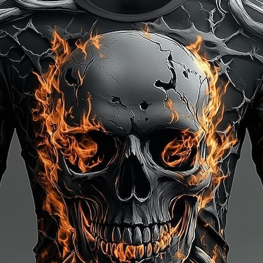 Skelett Langarmshirt | Flammen | Allover Print | 3 Motive-Chaps Herrenmode
