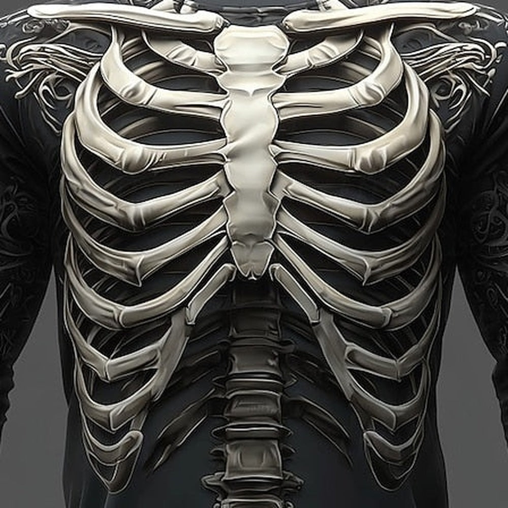 Skelett Langarmshirt | Flammen | Allover Print | 3 Motive-Chaps Herrenmode