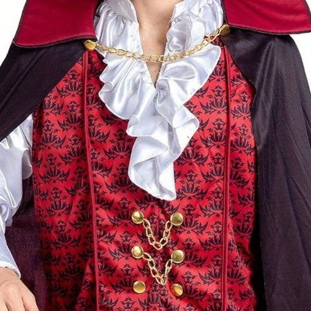 Vampir Kostüm Erwachsene | Langer Umhang | Rüschenhemd | Weste-Chaps Herrenmode