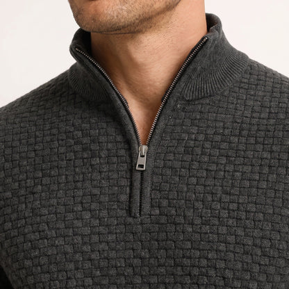 Waffelstrick Troyer Herren | Stehkragen | Reißverschluss | Smart Casual