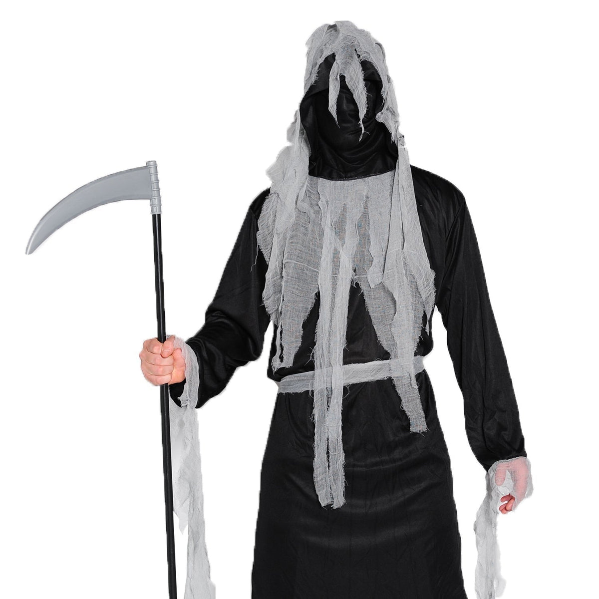 Zombie Geist Kostüm | Robe | Kapuzenmaske mit Fetzen | Schärpe