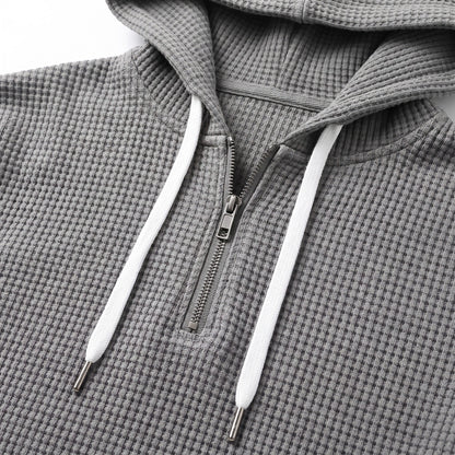 Waffel Hoodie Herren | Viertelreißverschluss | Kängurutasche