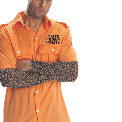 Häftling Kostüm | Orangefarbenes Hemd | Tattoo-Ärmel-Chaps Herrenmode