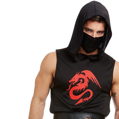Ninja Kostüm Herren | Drachen Print | Maske | Gürtel | Hose
