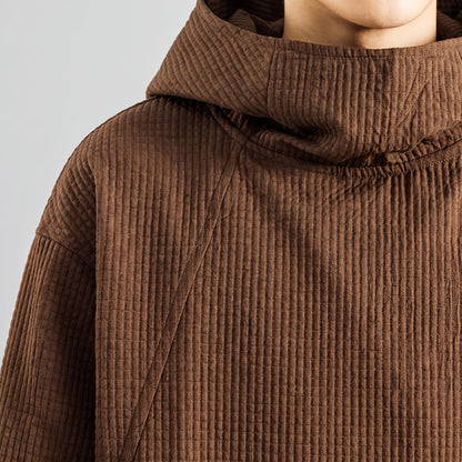 Oversized Hoodie Herren | Waffelstruktur | Stehkragen | Kordelzug am Saum