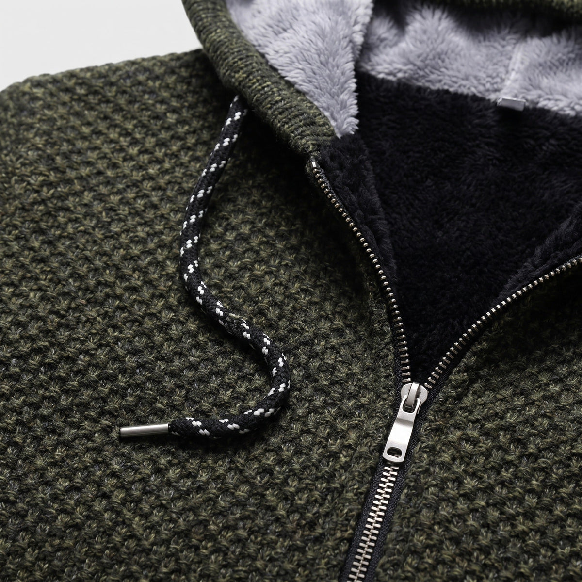 Strickjacke mit Kapuze Herren | Gefüttert | Reißverschluss | Grobstrick