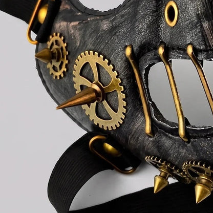 Steampunk Halbmaske | Zahnräder | Spikes | Nieten | Schwarz Gold