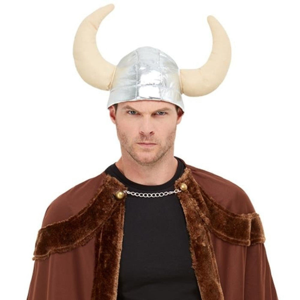 Wikinger Kostüm Herren | Umhang mit Kunstfellkragen | Helm mit Hörnern