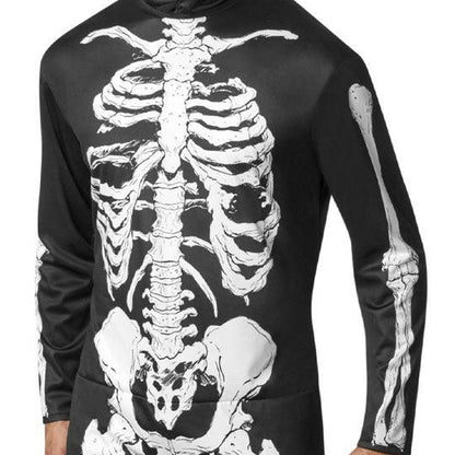 Skelett Kostüm Erwachsene | Overall | Totenkopf Haube | Knochen Print-Chaps Herrenmode