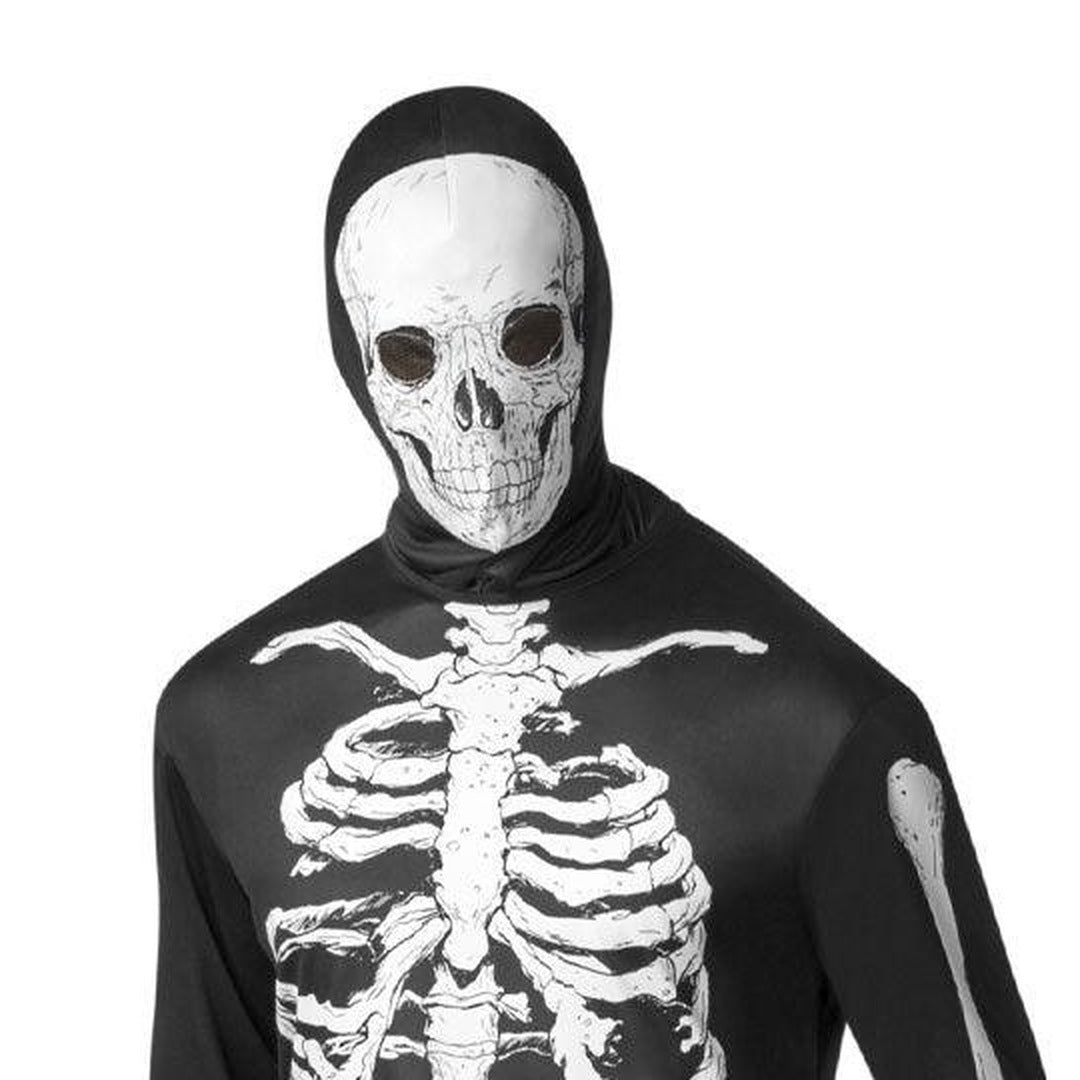 Skelett Kostüm Erwachsene | Overall | Totenkopf Haube | Knochen Print-Chaps Herrenmode