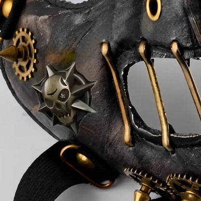 Steampunk Halbmaske | Zahnräder | Spikes | Nieten | Schwarz Gold
