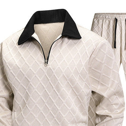 Halfzip Loungewear Set Herren | Rautenstruktur | Creme-Chaps Herrenmode