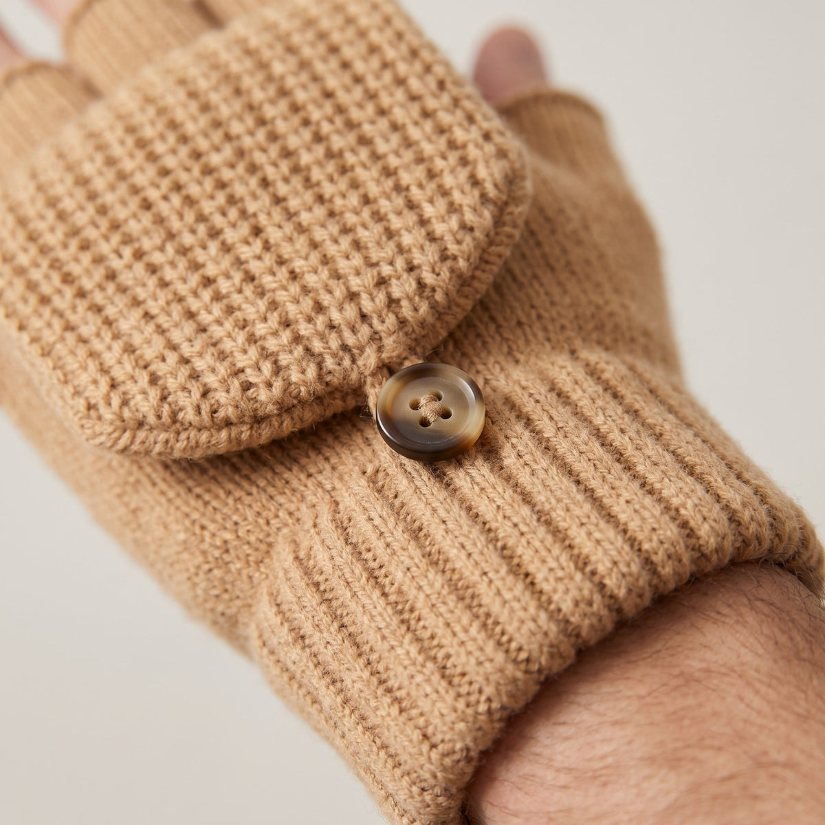 Fingerlose Handschuhe Herren | Klappbar | Strick | Knopf