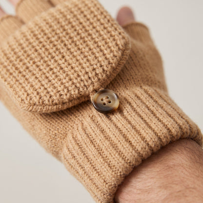 Fingerlose Handschuhe Herren | Klappbar | Strick | Knopf
