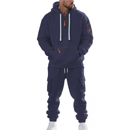 Cargo Jogginganzug Herren | Hoodie mit Reißverschlusstaschen | 6 Farben-Marineblau-M-Chaps Herrenmode