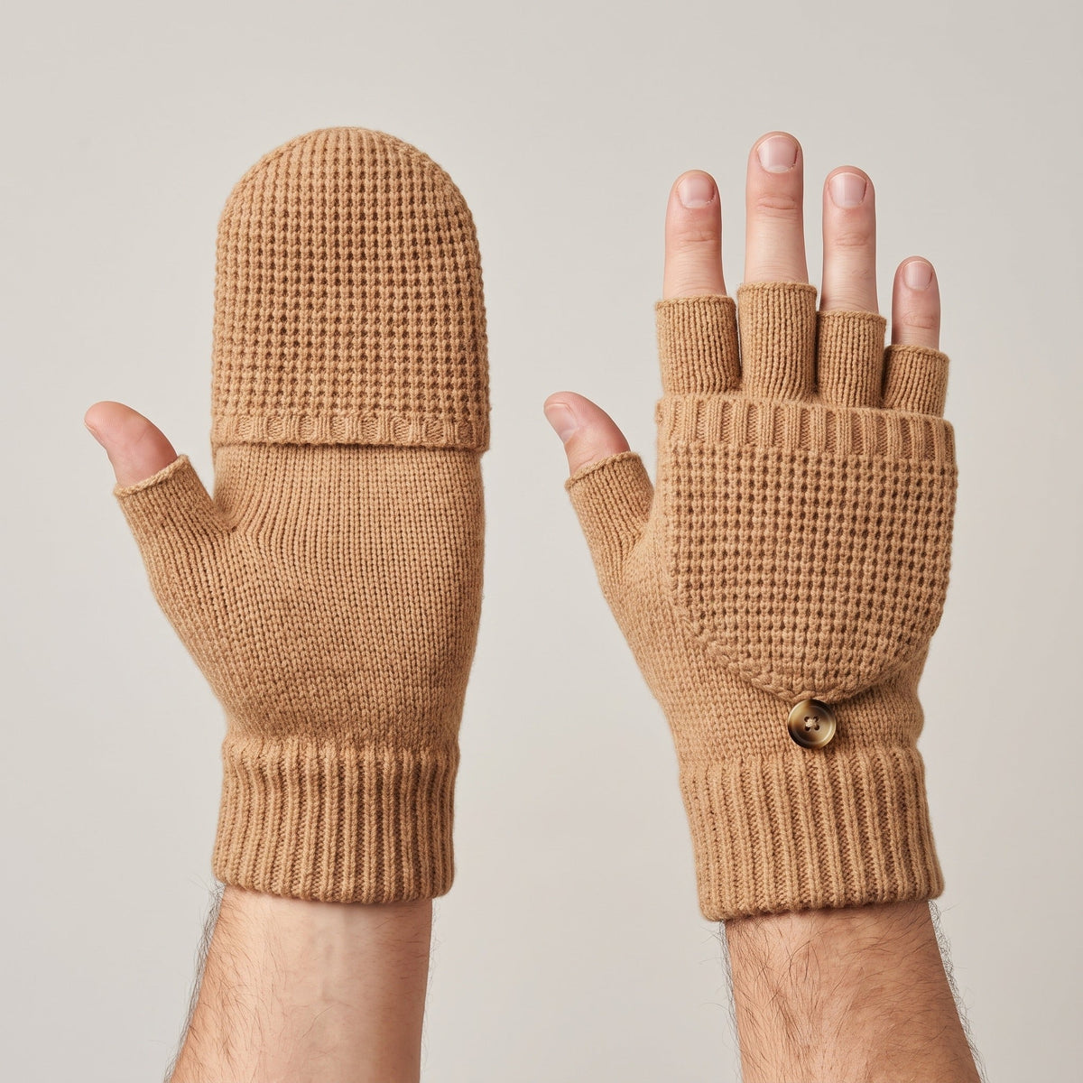 Fingerlose Handschuhe Herren | Klappbar | Strick | Knopf