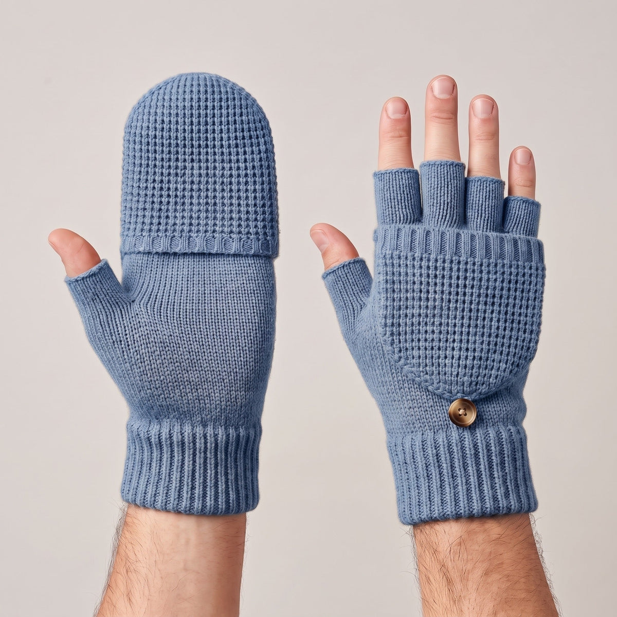 Fingerlose Handschuhe Herren | Klappbar | Strick | Knopf