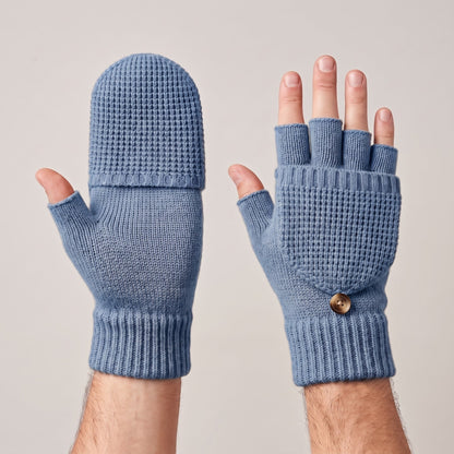 Fingerlose Handschuhe Herren | Klappbar | Strick | Knopf
