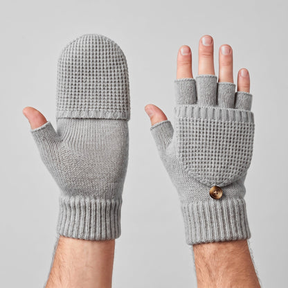 Fingerlose Handschuhe Herren | Klappbar | Strick | Knopf