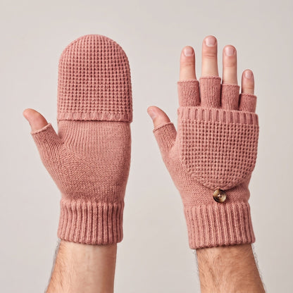 Fingerlose Handschuhe Herren | Klappbar | Strick | Knopf