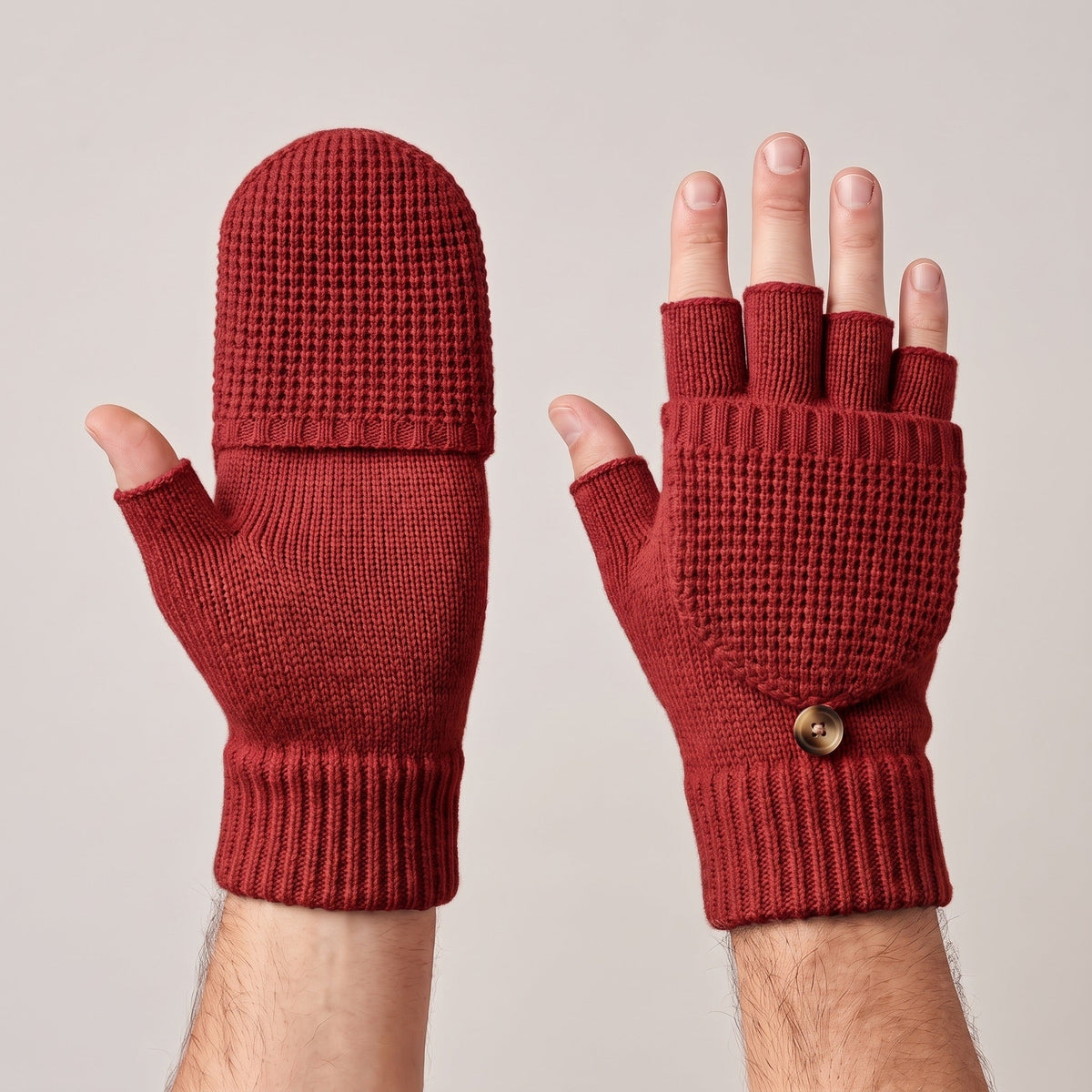 Fingerlose Handschuhe Herren | Klappbar | Strick | Knopf