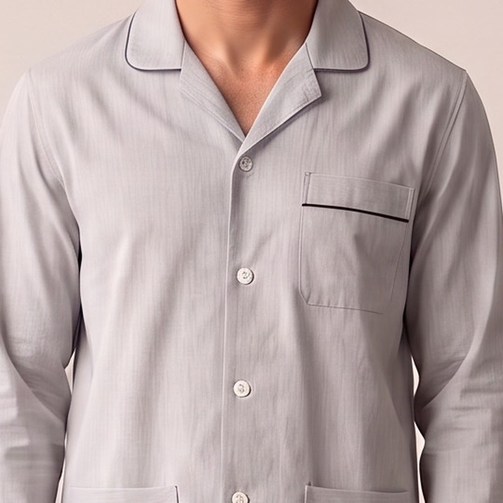 Twill Schlafanzug Herren | Baumwolle | Hellgrau