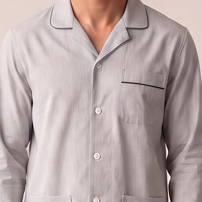 Twill Schlafanzug Herren | Baumwolle | Hellgrau