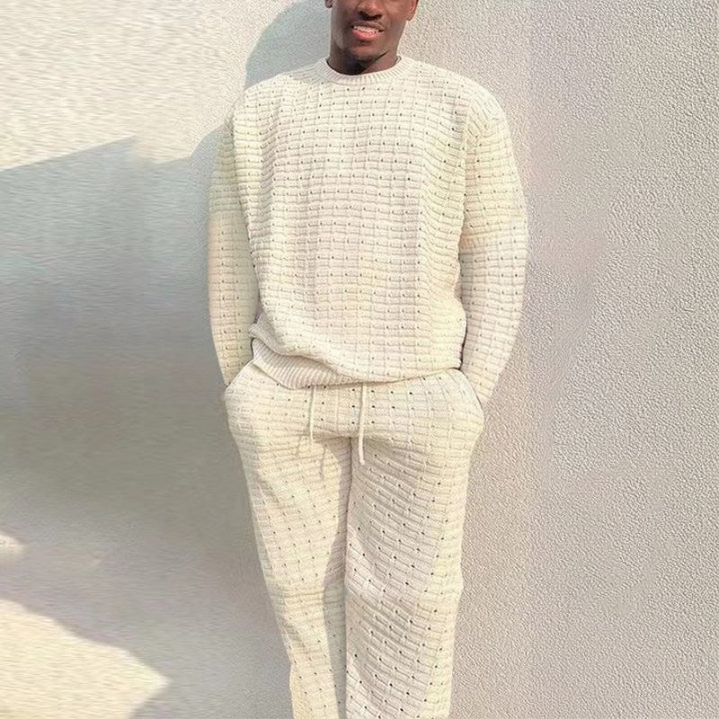 Strick Loungewear Set Herren | Pullover und Strickhose | 5 Farben-Creme-XS-Chaps Herrenmode