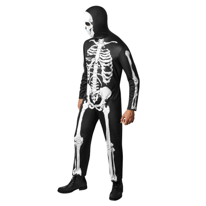 Skelett Kostüm Erwachsene | Overall | Totenkopf Haube | Knochen Print-Chaps Herrenmode