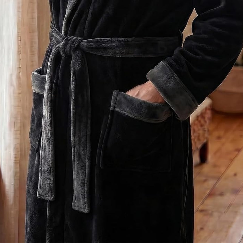 Fleece Bademantel Herren mit Kapuze | Zweifarbig | 10 Farben