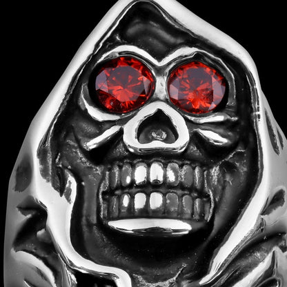 Sensenmann Ring mit roten Augen | Totenkopf | Kapuze | Edelstahl-Chaps Herrenmode