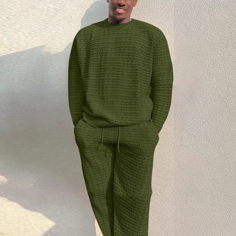 Strick Loungewear Set Herren | Pullover und Strickhose | 5 Farben-Dunkelgrün-XS-Chaps Herrenmode