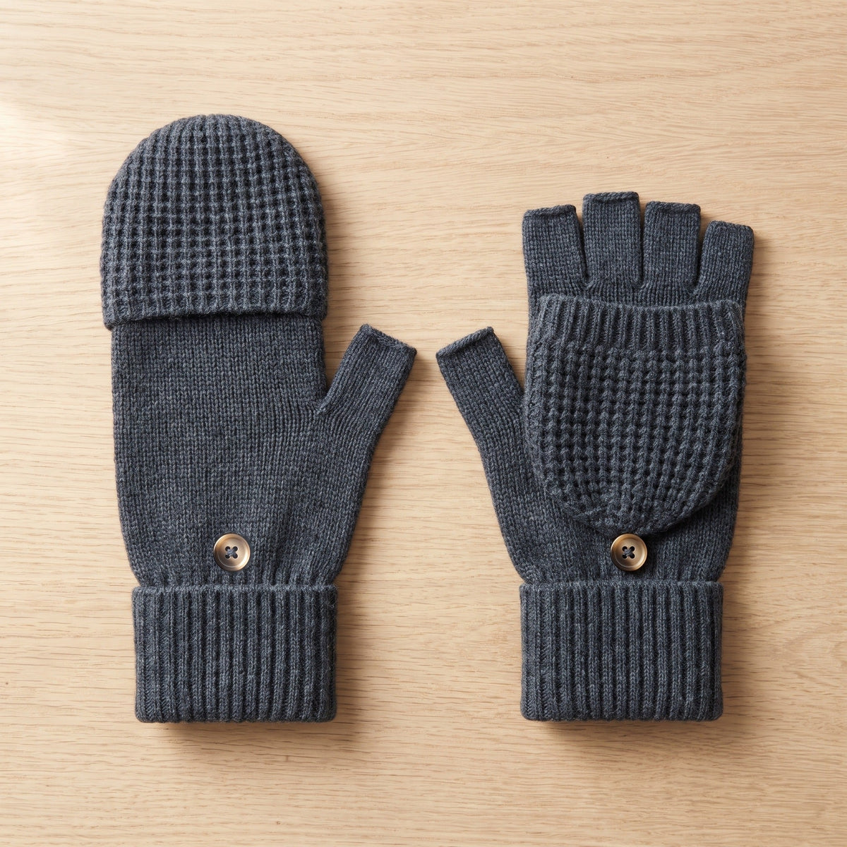 Fingerlose Handschuhe Herren | Klappbar | Strick | Knopf
