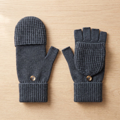 Fingerlose Handschuhe Herren | Klappbar | Strick | Knopf