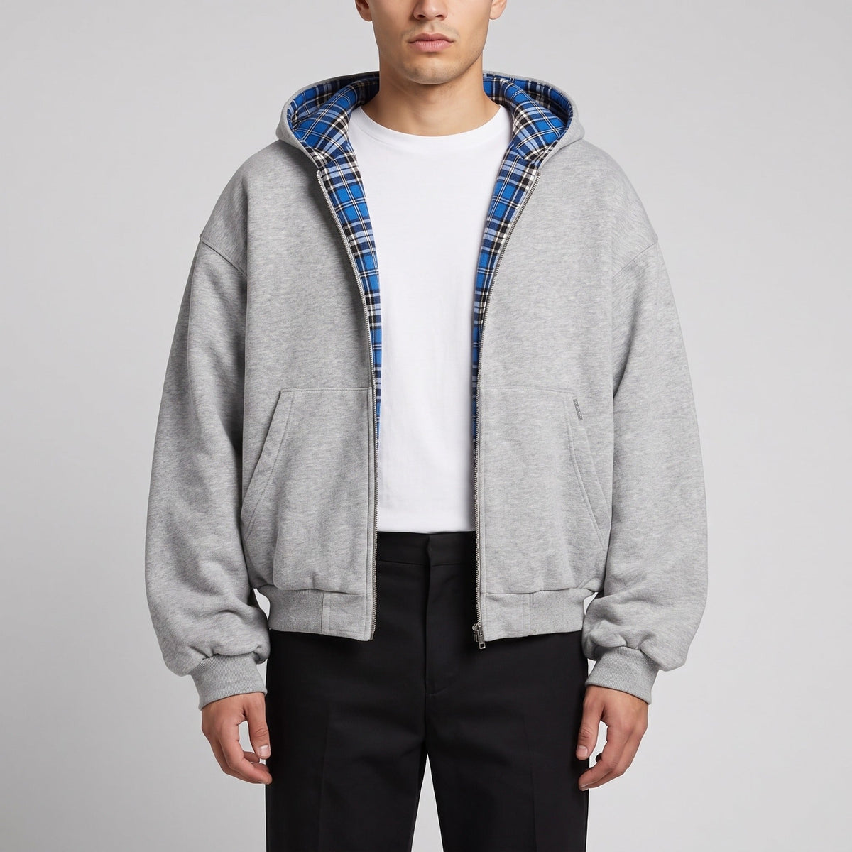 Wende Hoodie Herren | Reißverschluss | Oversized | Kariert
