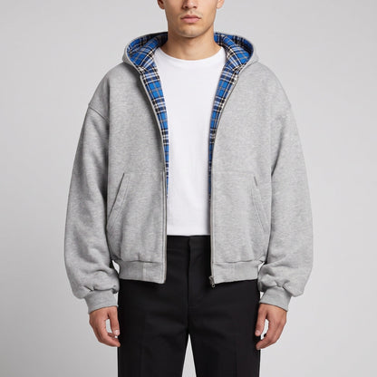 Wende Hoodie Herren | Reißverschluss | Oversized | Kariert
