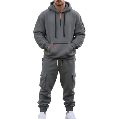 Cargo Jogginganzug Herren | Hoodie mit Reißverschlusstaschen | 6 Farben-Dunkelgrau-M-Chaps Herrenmode