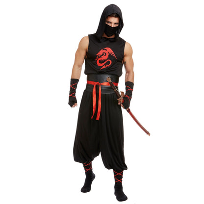 Ninja Kostüm Herren | Drachen Print | Maske | Gürtel | Hose