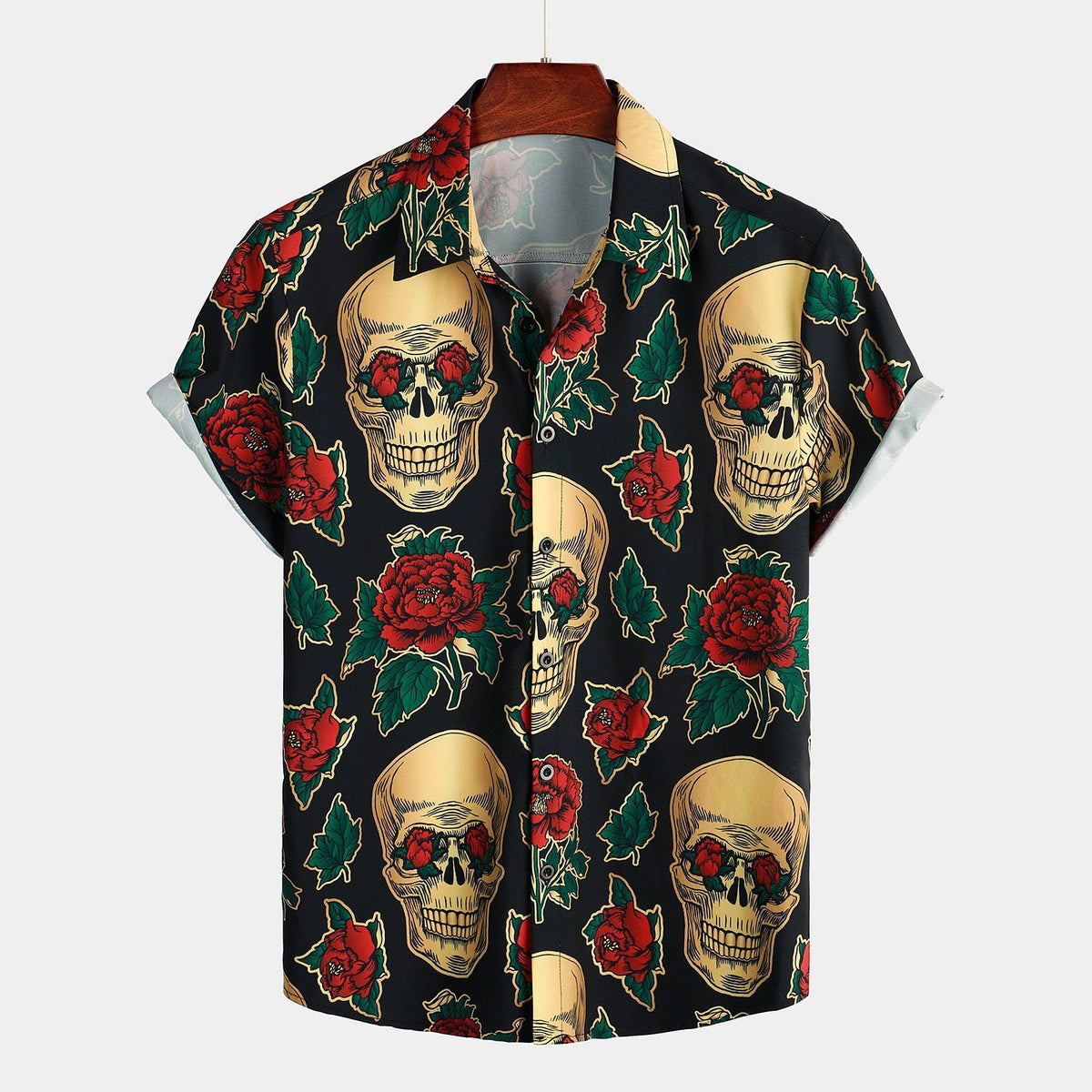 Totenkopf Hemd Herren | Kurzarm | Blumen Print | Reverskragen | 8 Designs
