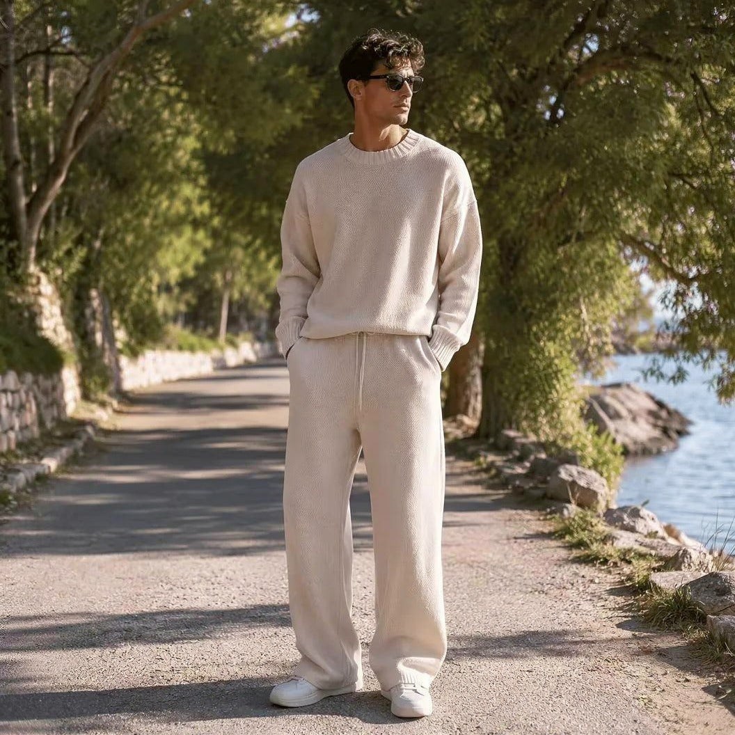 Oversized Strickset Herren | Rundhalspullover | Weite Hose | Creme-Creme-S-Chaps Herrenmode