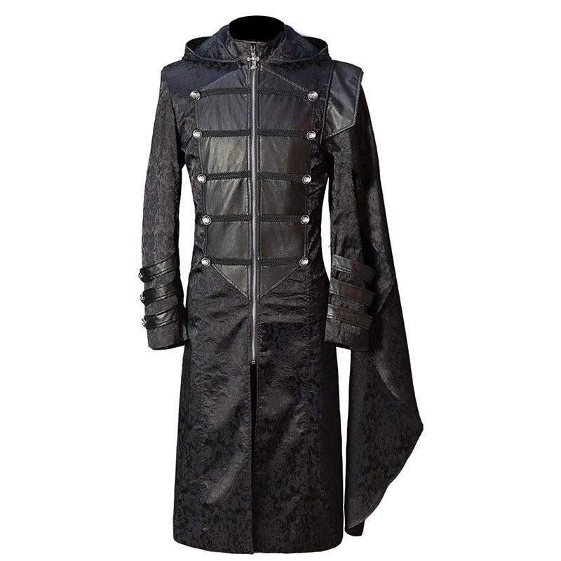Gothic Kapuzenmantel Herren | Jacquard | Schulterumhang | Reißverschluss | Schwarz-Schwarz-S-Chaps Herrenmode