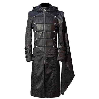 Gothic Kapuzenmantel Herren | Jacquard | Schulterumhang | Reißverschluss | Schwarz-Schwarz-S-Chaps Herrenmode