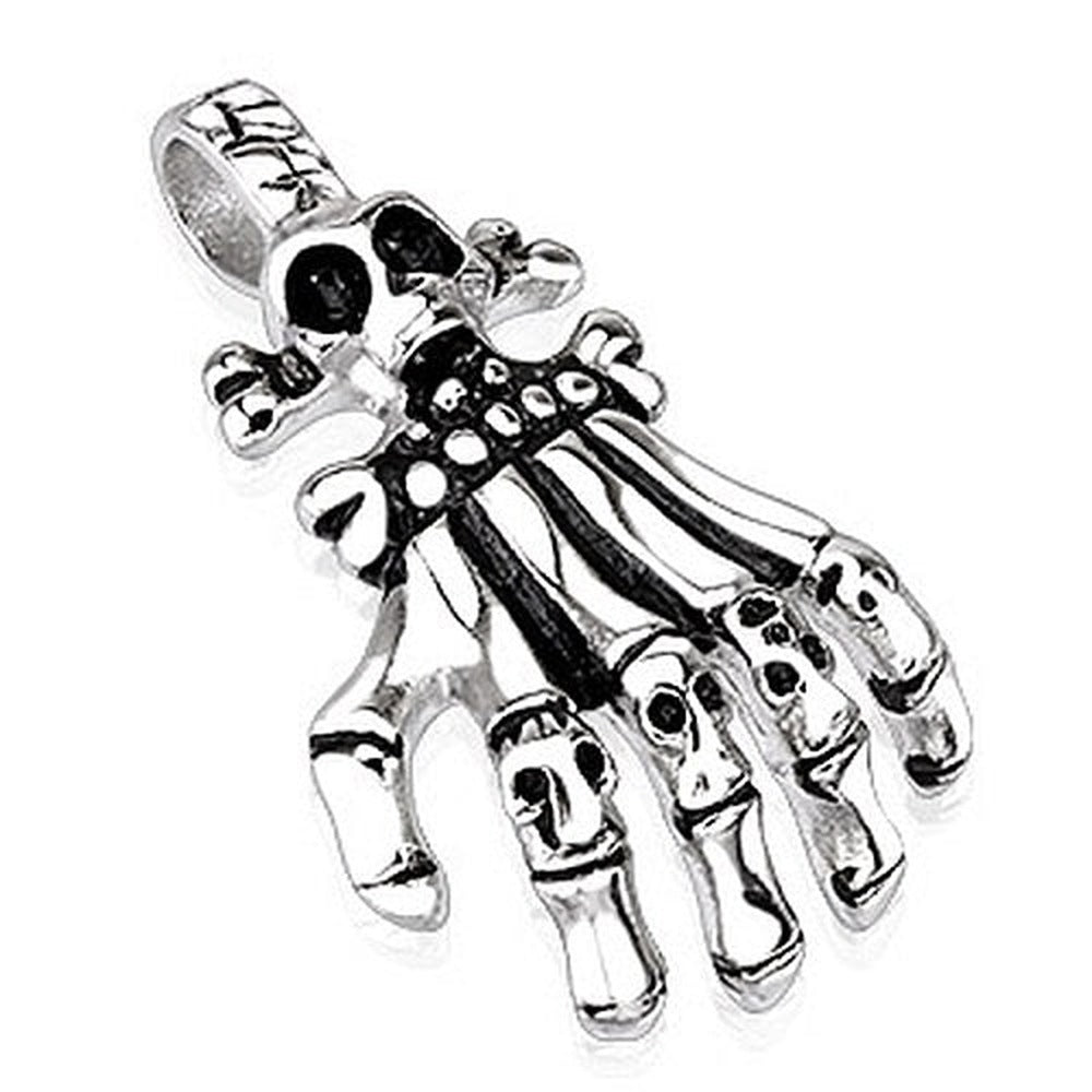 Skelett Hand Anhänger | Totenkopf | Edelstahl | Ohne Kette-Silber-Schwarz-Chaps Herrenmode