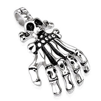 Skelett Hand Anhänger | Totenkopf | Edelstahl | Ohne Kette-Silber-Schwarz-Chaps Herrenmode