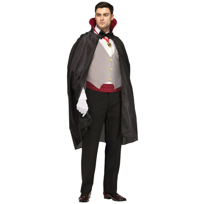 Dracula Kostüm | Umhang | Westeneinsatz | Medaillon | Handschuhe-Schwarz-Rot-One Size-Chaps Herrenmode