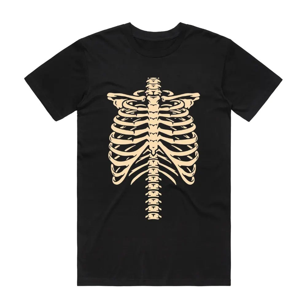 Brustkorb T-Shirt | Skelett Print | Rundhals | Schwarz | Halloween-Schwarz-S-Chaps Herrenmode